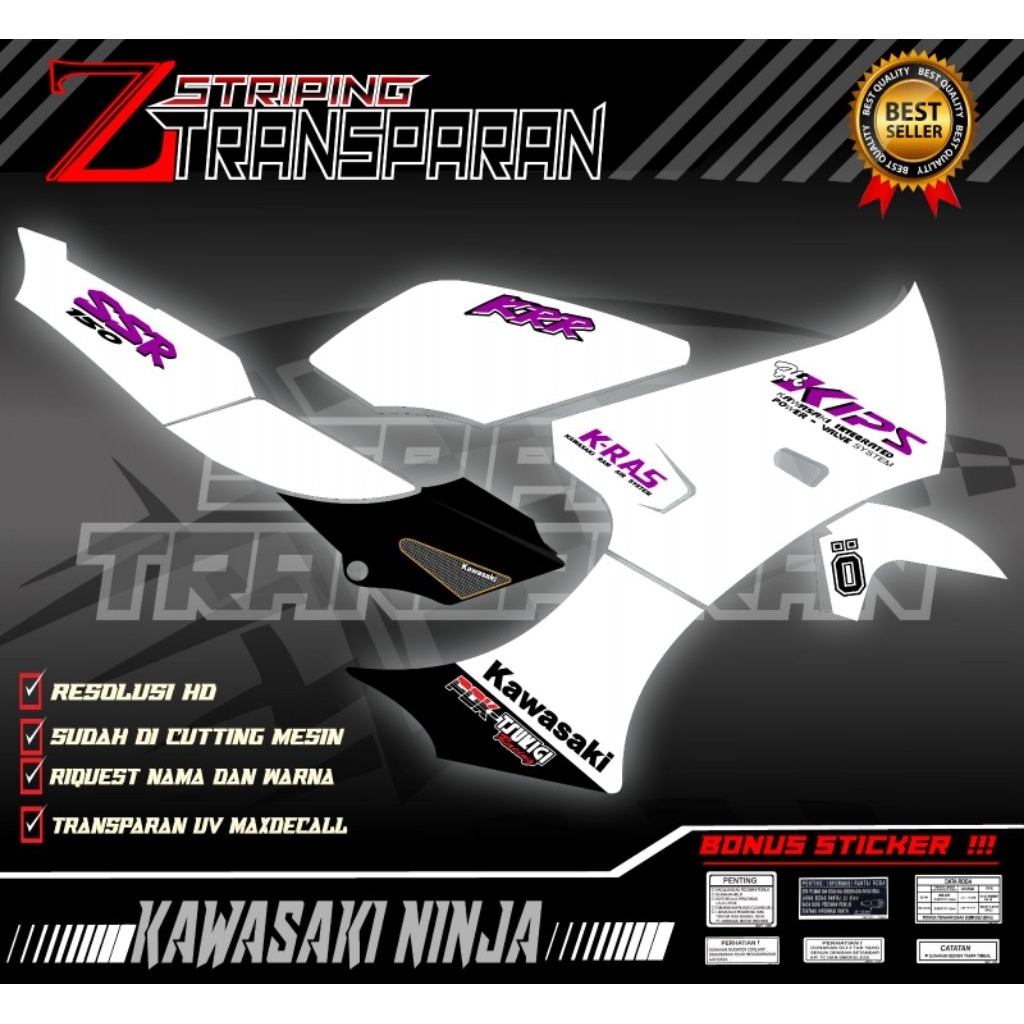 STRIPING VARIASI NINJA KRR SSR BODY PUTIH KODE BP08 MAXDECAL PREMIUM SUDAH TERCUTTING MESIN BISA CUS