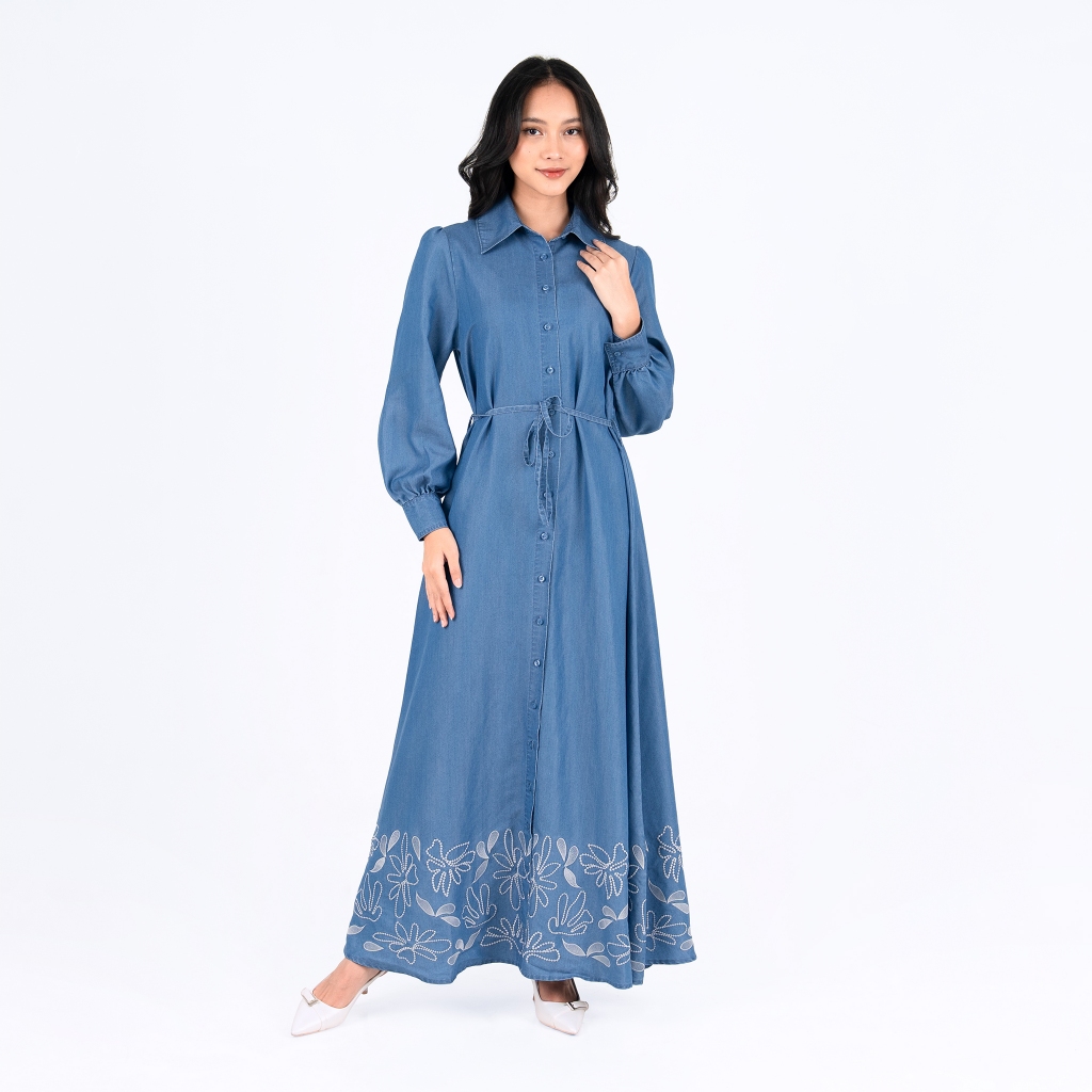 BENHILL Gamis Embroidery Denim Medium Blue A937-
