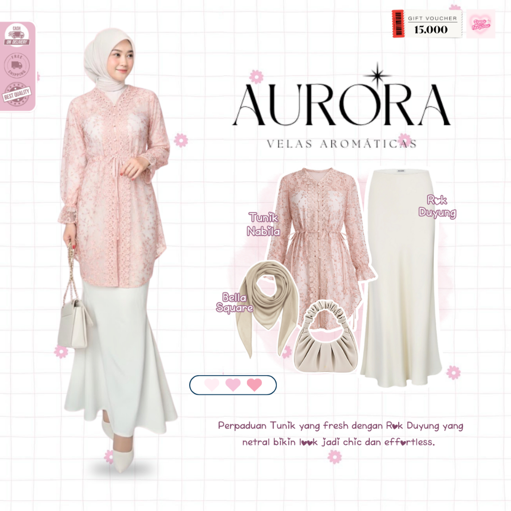 LAGI VIRAL One Set Wanita Kekinian Lebaran ( Hijab Bella Square + Tunik Nabila + Rok Duyung ) Outfit