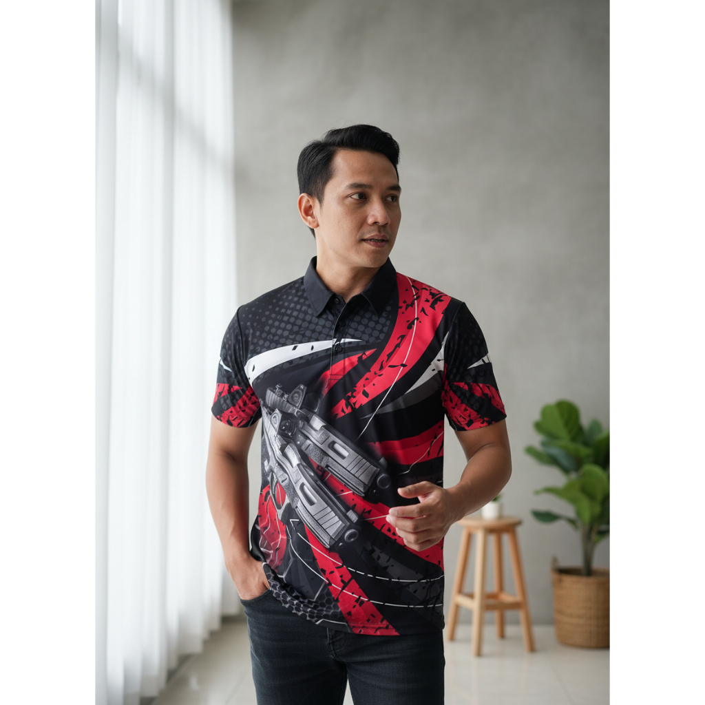 Jersey Pria Olahraga Tembak Team Glock Polo Shirt Dryfit Premium Kaos Berkerah Cowok Full Printing