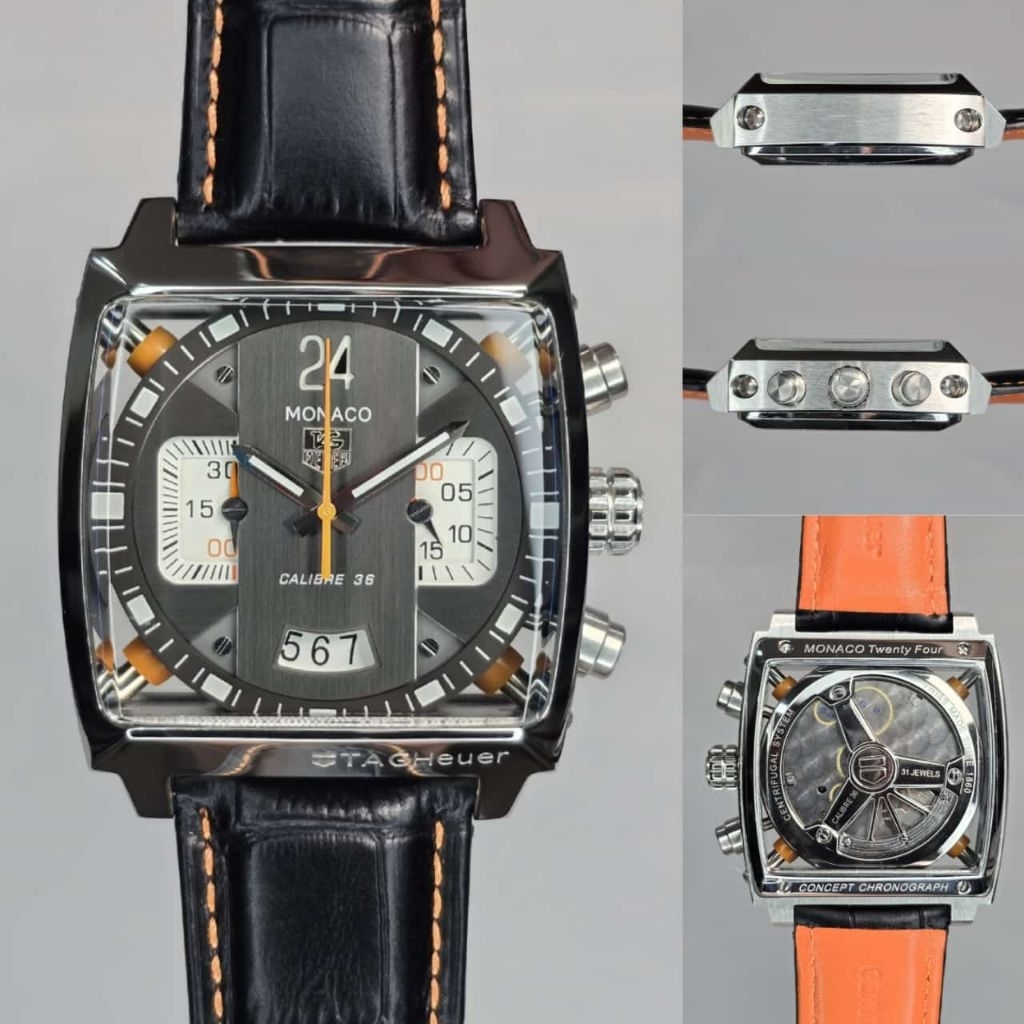 Jam tangan pria TH Cronograp aktif 44mm Monaco Calibre 36 stainless steel japan