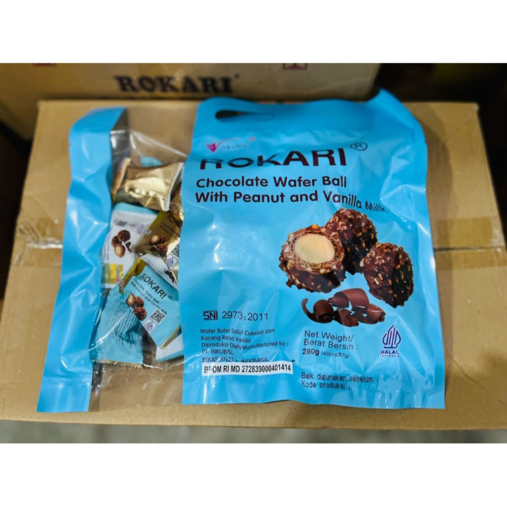 ROKARI COKLAT wafer ball with peanut and vanilla milk