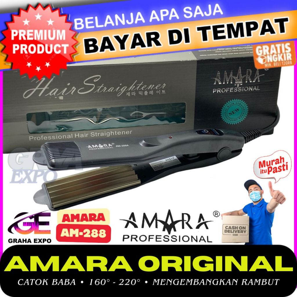 Catok Amara Plat Genteng Lebar Tipe AM 288A Hair Styling Pengembang Rambut Zig Zag atau Baba Curly W