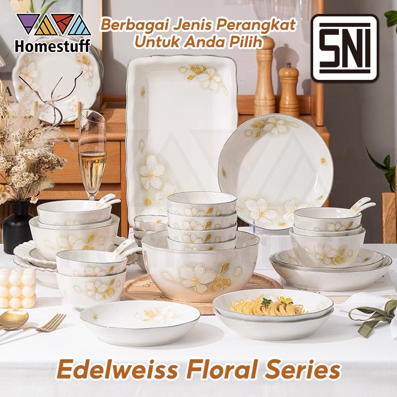 [edelweiss floral series] HOMESTUFF Mangkok Motif elegan Keramik Satuan&Plates / Mangkok Soup / Mang