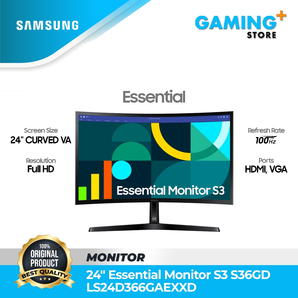 Samsung Monitor 24" S24D366 Curved Essential FHD VA S36C LS24D366GAEXXD