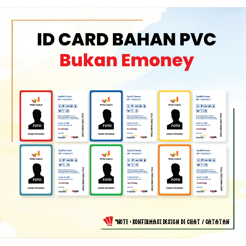 CUSTOM KARTU PVC DESIGN ID CARD ID PEGAWAI TERBARU BANK BNI BAHAN PVC BUKAN EMONEY - 2 SISI
