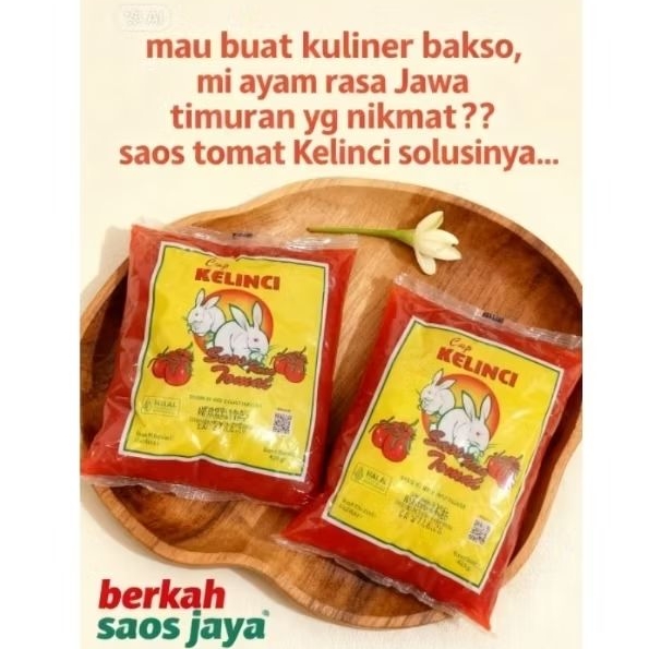 Saos tomat kelinci bantal 450gr utk bakso mie ayam rasa Jawa timuran (berkah saos jaya)