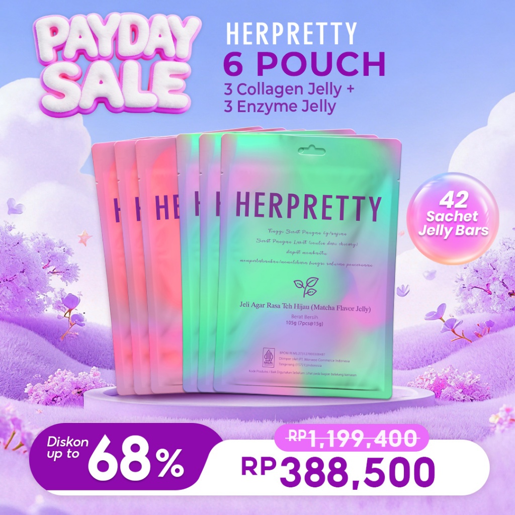 6 Pouch HerPretty Bundle - 3 Pouch Collagen Pink White Jelly Mixberry + 3 Pouch Enzyme Detox Purify 