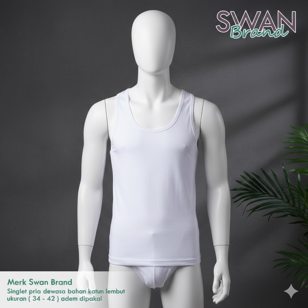 [Isi 3 Pcs] Singlet Pria Swan Brand Asli - Kaos Dalam Pria Putih Katun Tebal - Tank Top Pria Anti Me