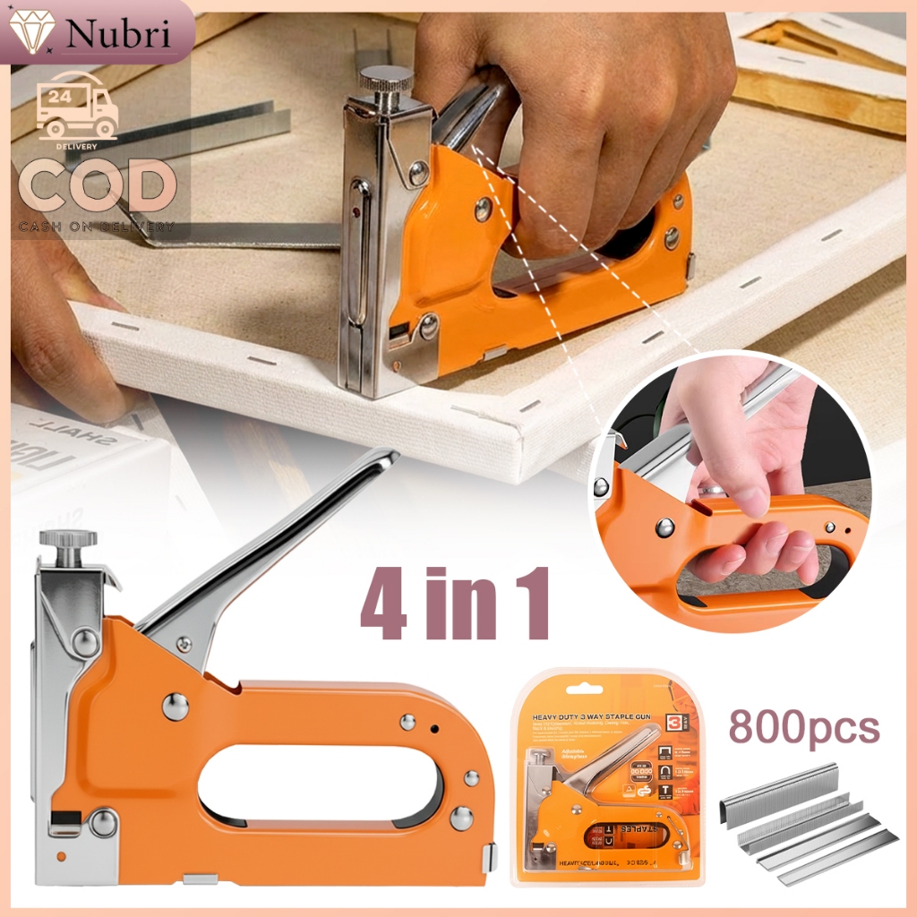 Nubri COD 4 in 1 Steples Tembak Heavy Duty Gun Tacker Besi + 800pcs Isi Staples Staple Gun Kayu / Jo