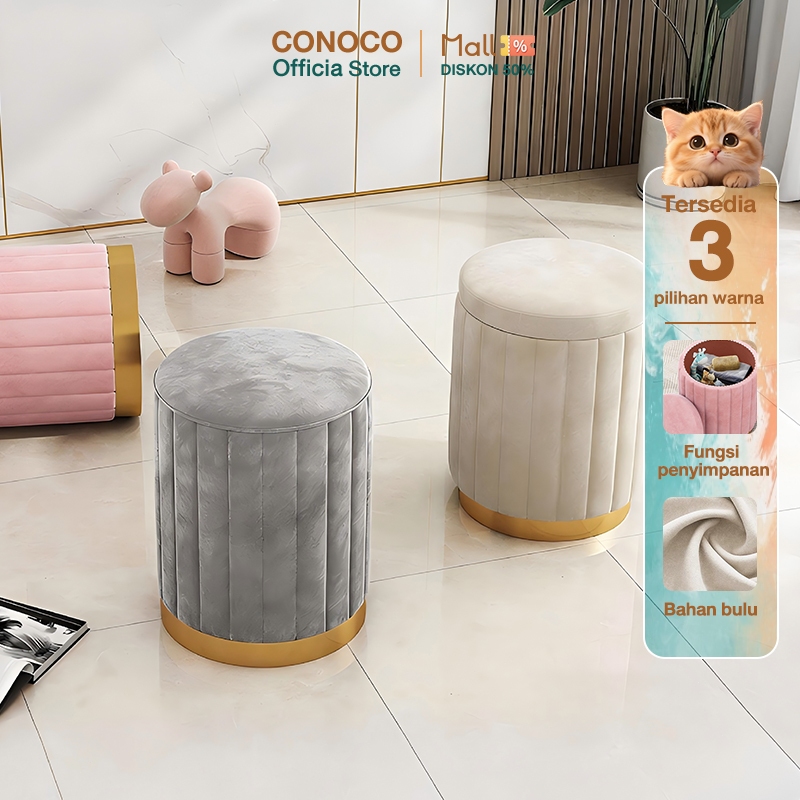 CONOCO Makeup Stool Bangku Ria Salat Makeup Kursi Estetik Kursi Bulat Merah Muda/Putih/Abu-abu