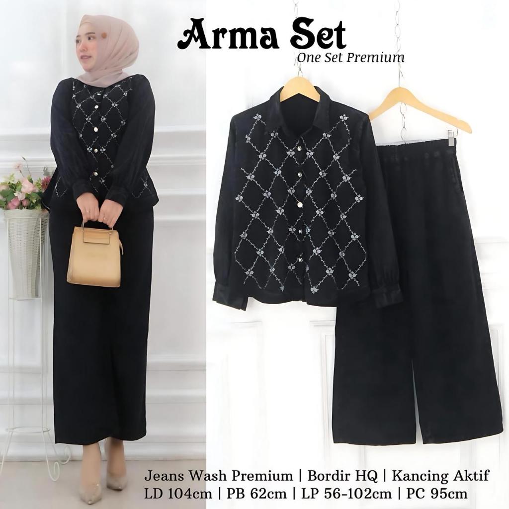 Setelan Jeans Wanita One Set Bahan Kualitas Premium Bordir Ori Kekinian Pakaian Perempuan Busui