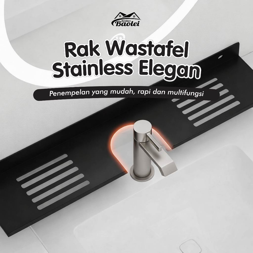 Rak Gantung Wastafel Stainless - Rak Depan Cermin & Wastafel - Rak Panjang Wastafel Anti Karat