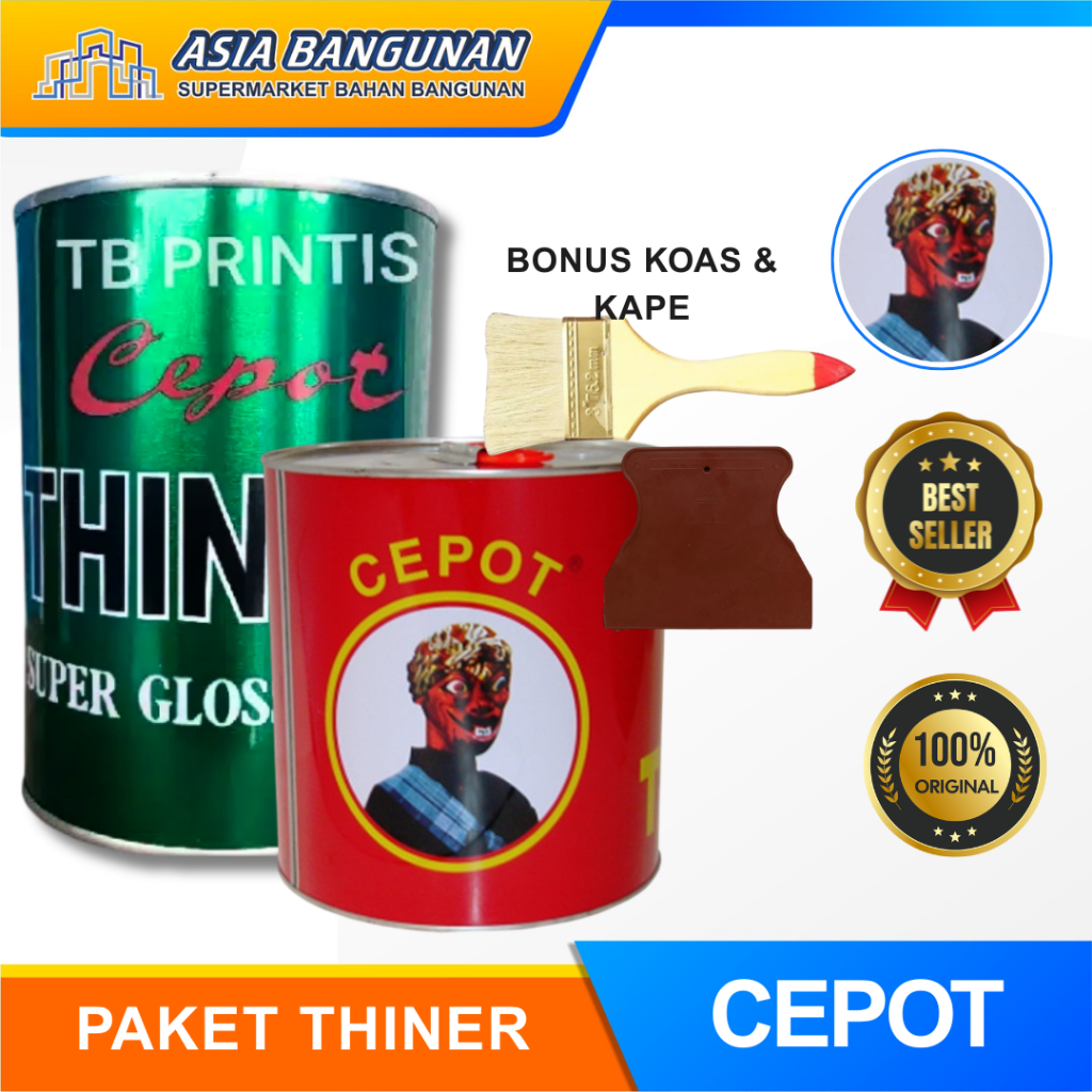 Thinner Cepot Hijau High Gloss Perontok Cat Body Plastik Pengencer Cat Kayu & Besi Cepot Merah