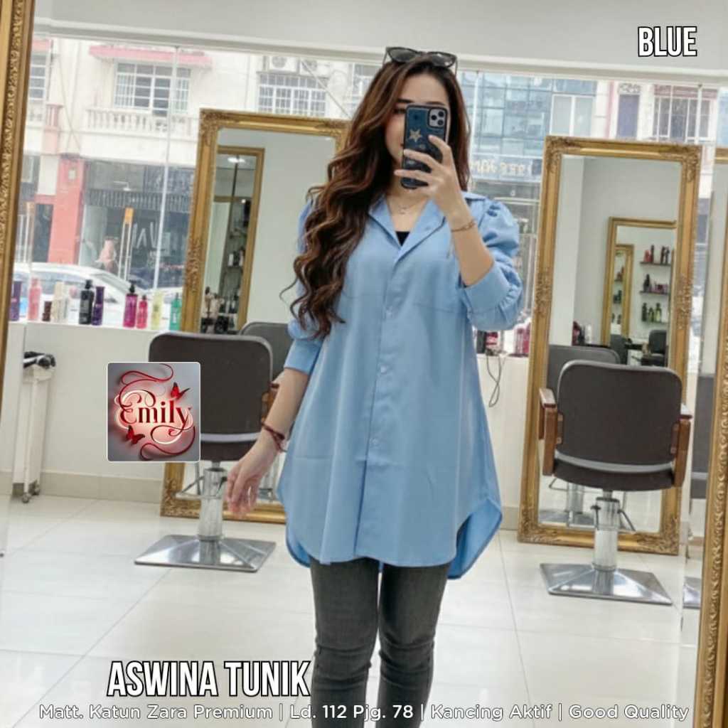 ASWINA TUNIK Original Emily Bahan Katun Zara Premium LD 112 Kancing Aktif Jumbo Oversize Lengan Balo