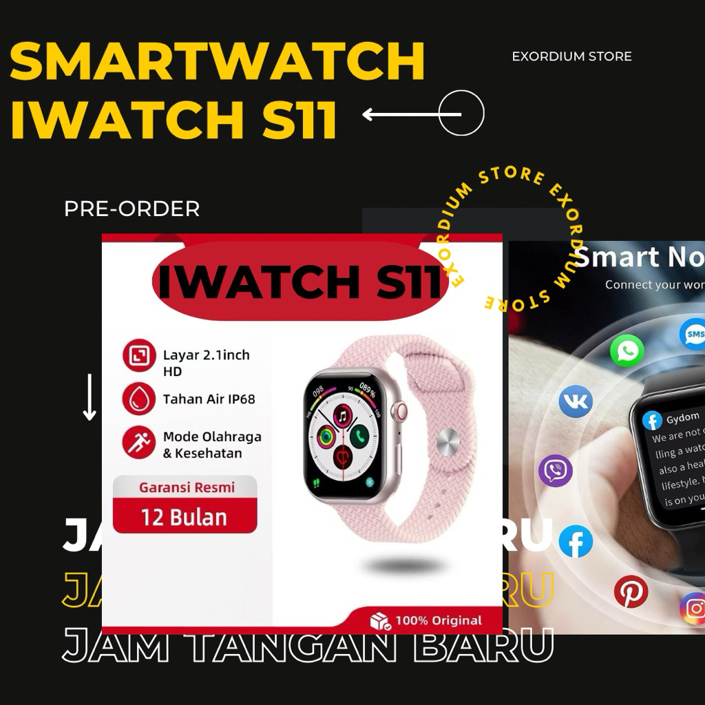 [PRE-ORDER] iWatch Smartwatch S11 Bluetooth Jam Tangan Pintar Laki-Laki/Wanita Layar AMOLED