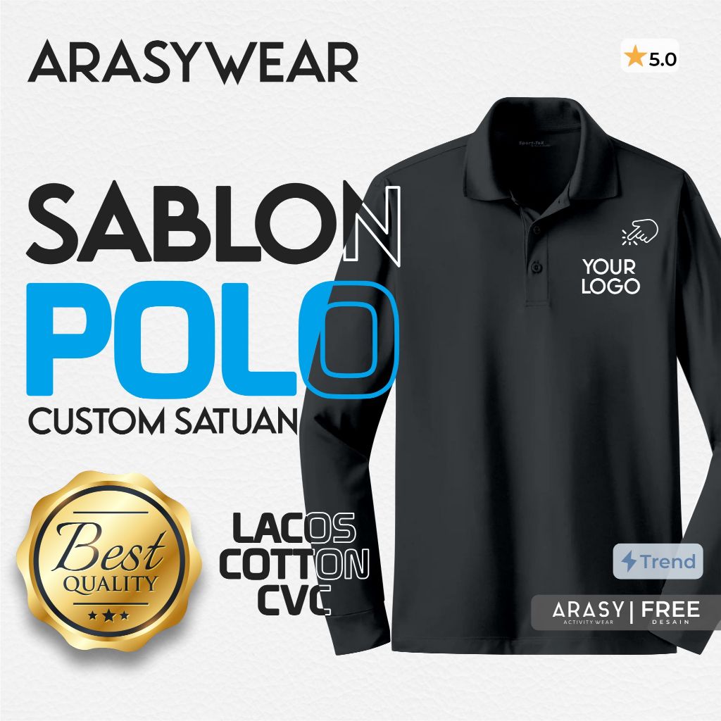 (LENGAN PANJANG) CUSTOM SABLON POLO SATUAN/LUSINAN, KAOS KERAH CUSTOM SABLON DTF