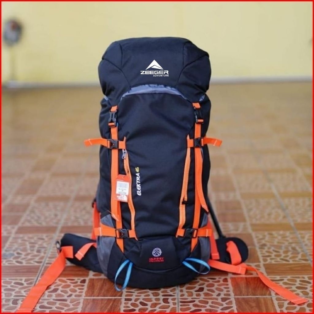 Tas Gunung 45 Liter Hitam Tali Oren # Tas Hiking # Tas Ransel Gunung 45L