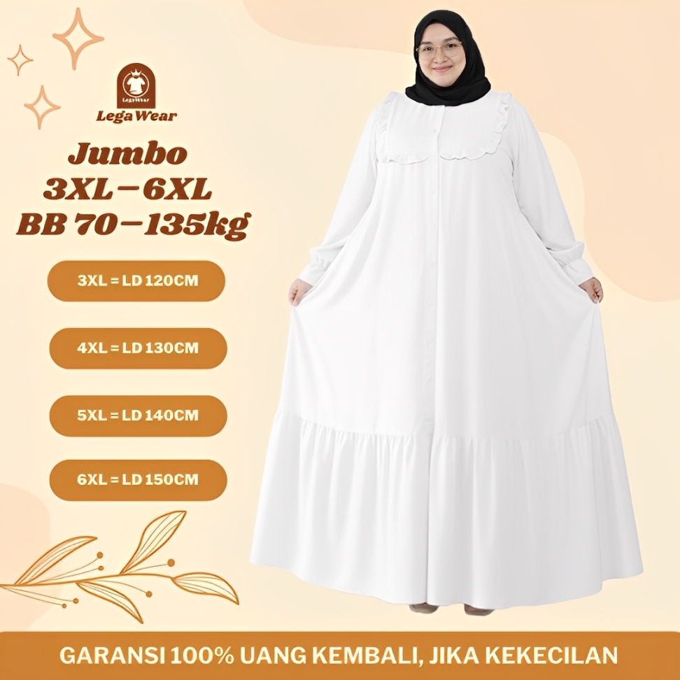 Gamis Crinkle Jumbo LD 120 130 140 150 Baju Lebaran Syari Terbaru Abaya Putih Wanita Premium