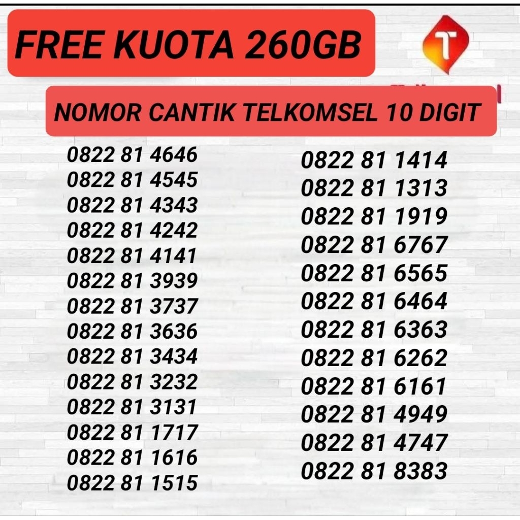 NOMOR CANTIK TELKOMSEL 10 DIGIT 0822 81 ABAB - NOMOR CANTIK SIMPATI 10 DIGIT