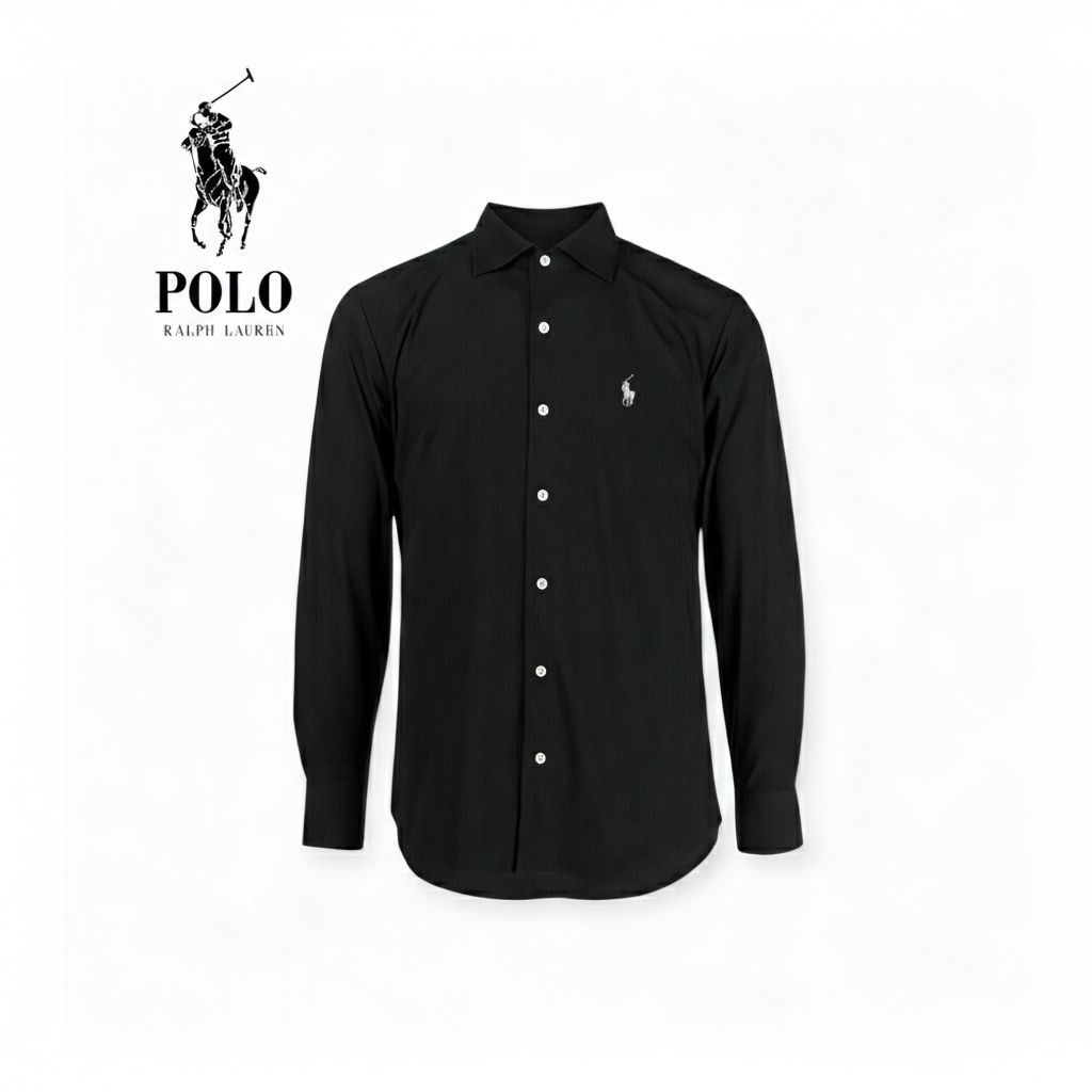 POLO Ralph Lauren Kemeja Hitam Pria Lengan Panjang Polos Casual Formal Nyaman
