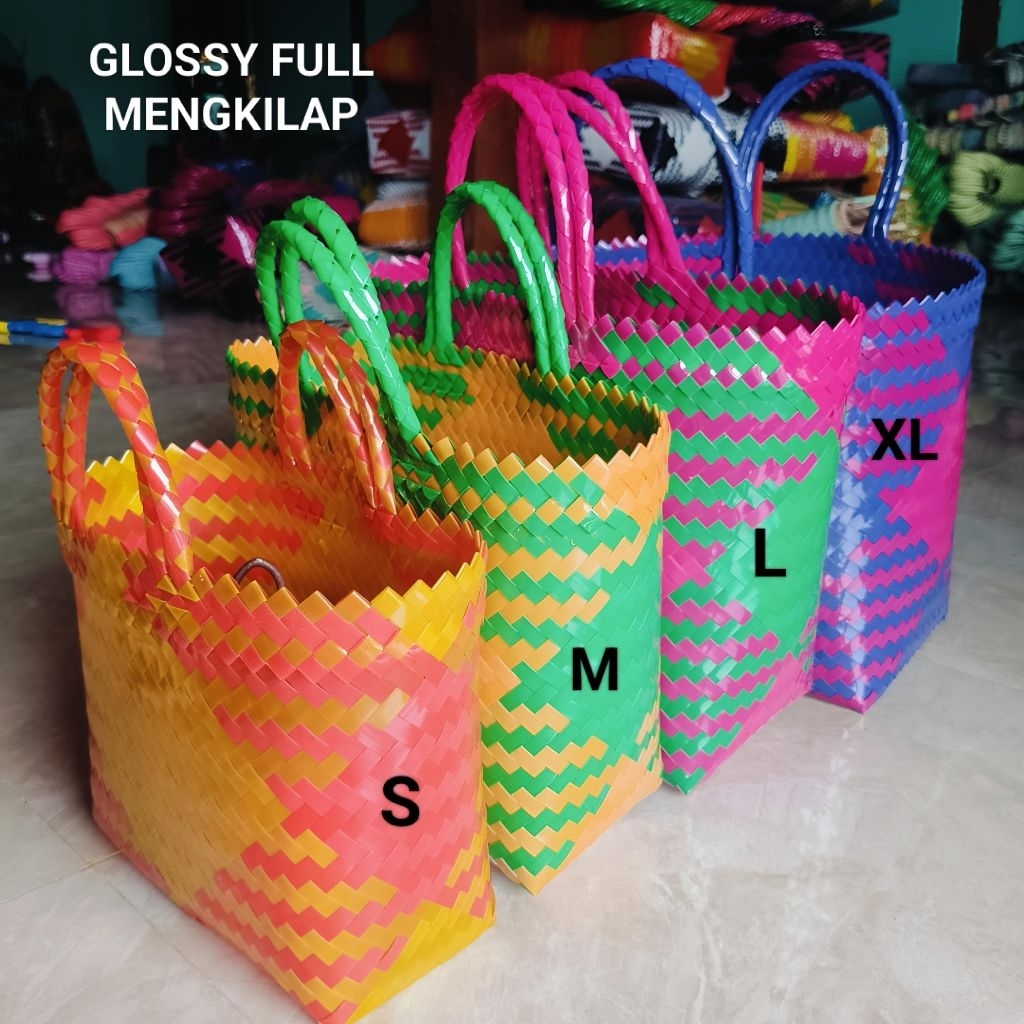 Tas Anyaman Ngawi / Tas Anyaman GLOSSY / Tas Anyaman LURIK / Keranjang belanja/Keranjang parchel/Tas