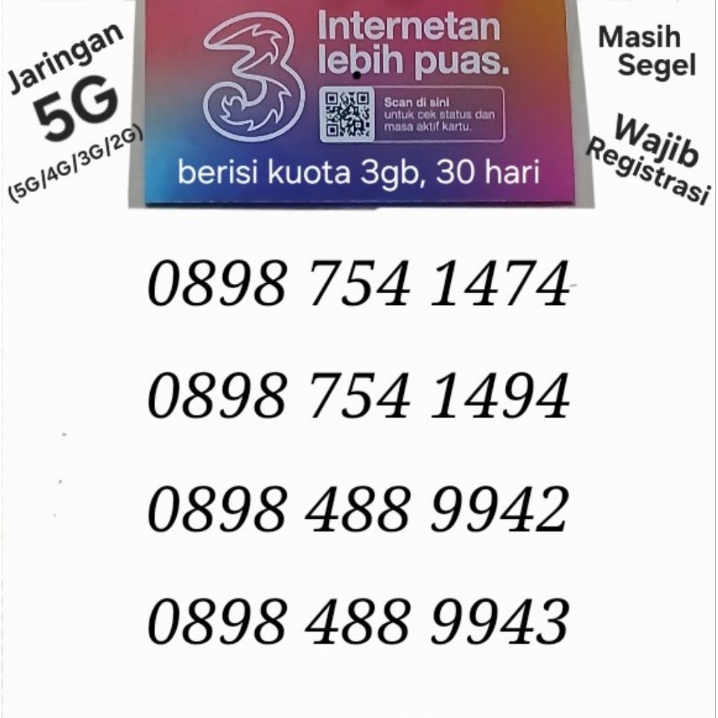 Nomor Cantik Tri 11 Digit Kartu Perdana 3 Three Tree 11 nomer angka 5G 4G Murah Termurah