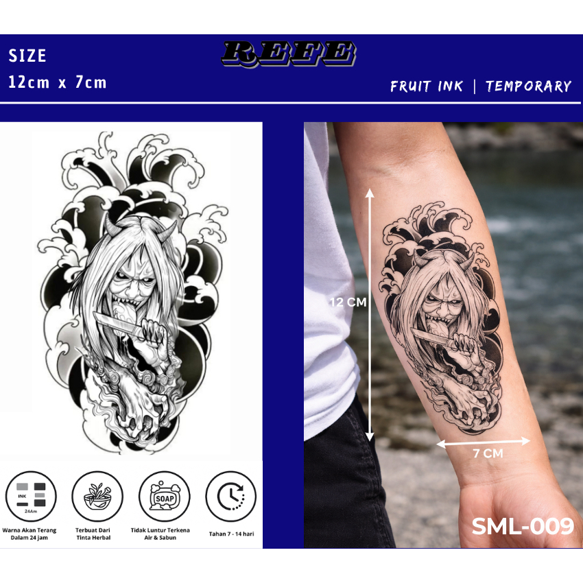 Tato Stiker Oni Samurai – Temporary Tattoo Jepang Tahan Air & Tahan Lama Waterproof