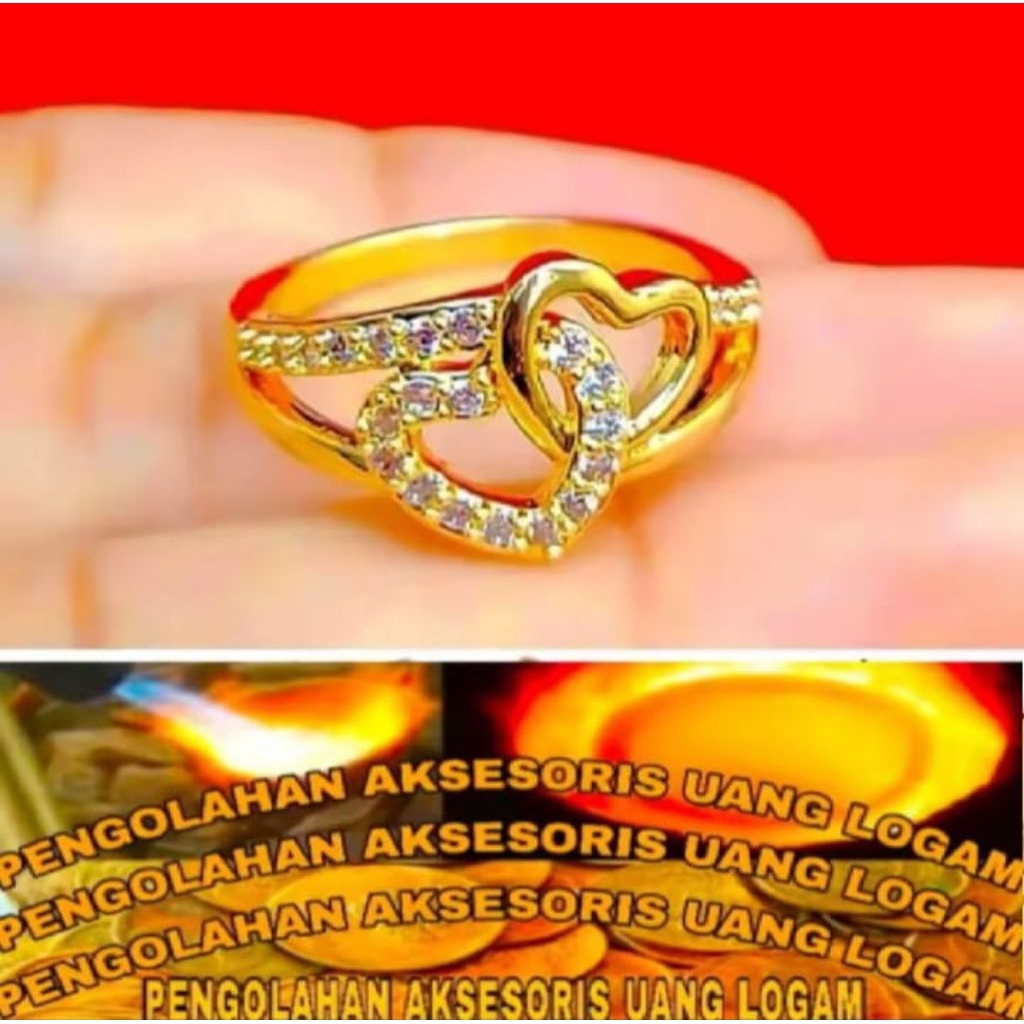 TERBUAT DARI BAHAN KOIN LOGAM ASLI 1991 CINCIN LOVE GANDENG LAPIS EMAS