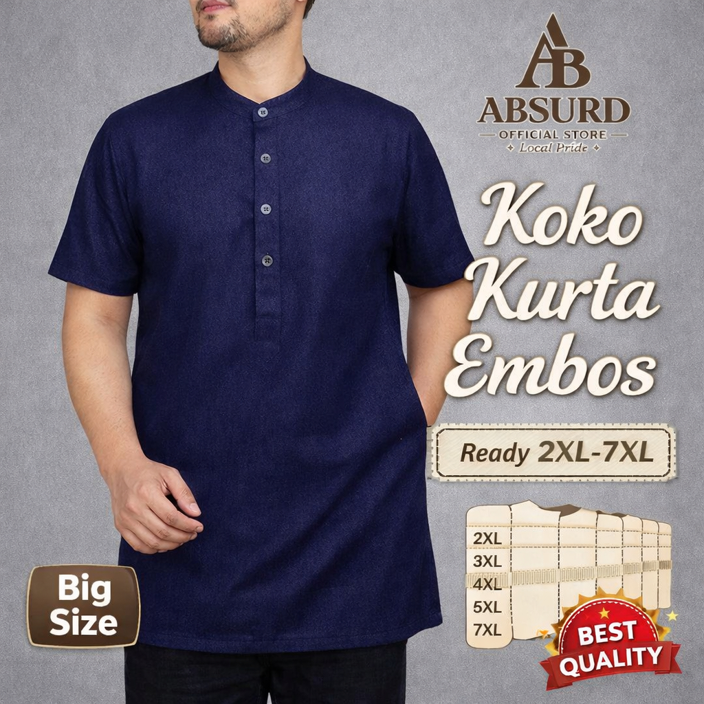 Koko Kurta Lengan Pendek Embos Premium Jumbo Kurta Besar
