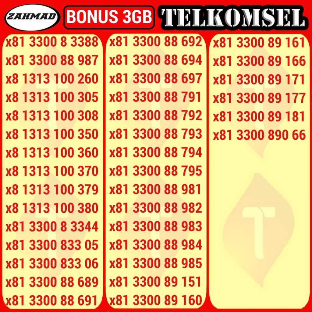 TSEL-A) NOCAN Telkomsel Bonus Kuota kartu perdana nomor cantik simpati Triple AABB ABAB ABBA