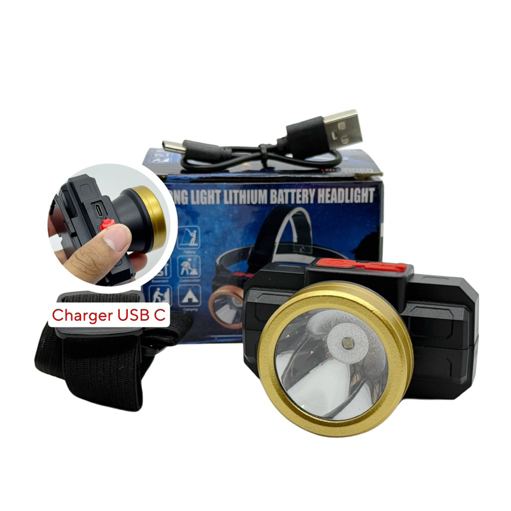 Senter Kepala Mini Super Terang Led T40 Mini Headlamp Cahaya Putih Charger USB C