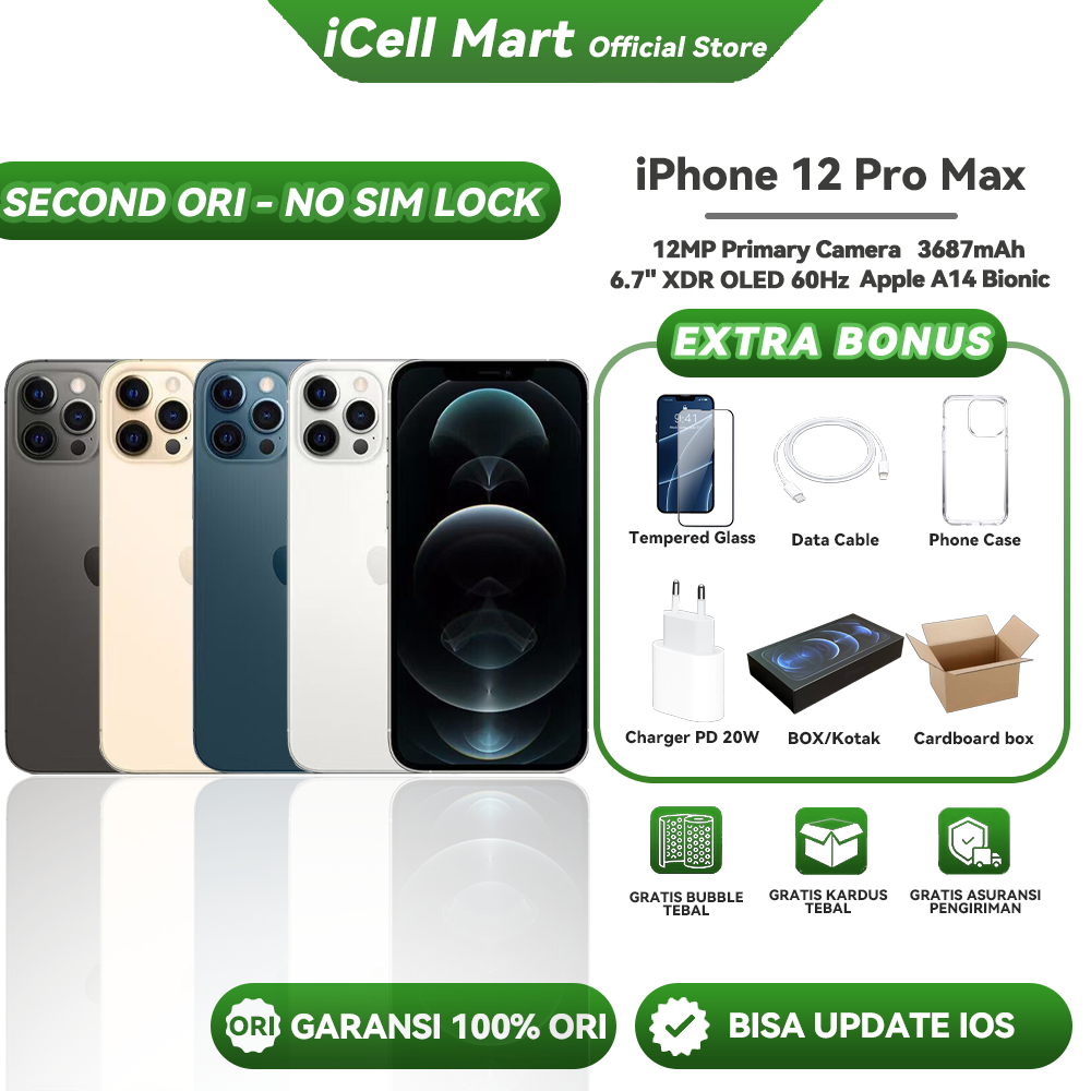 IPhone 12 PRO MAX 128GB 256GB IP 12 Pro Max Second Bekas Fullset Bergaransi Ori 100% No Refurbish