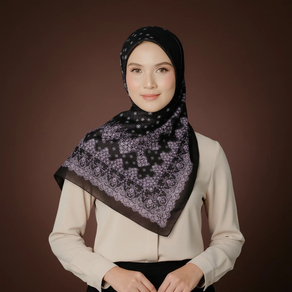 hijab zoya segi empat motif hitam barcode 89rb