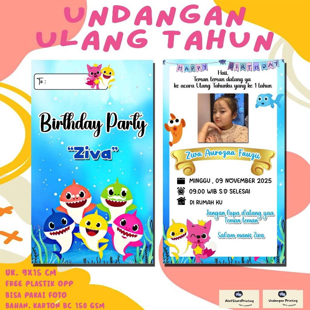 Undangan Ulang Tahun Anak Tema Baby Shark