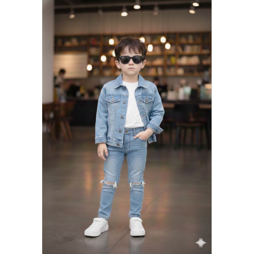 Celana Jeans anak umur 1 - 12 tahun warna bluesky / biru langit sobek lutut | Celana denim premium |