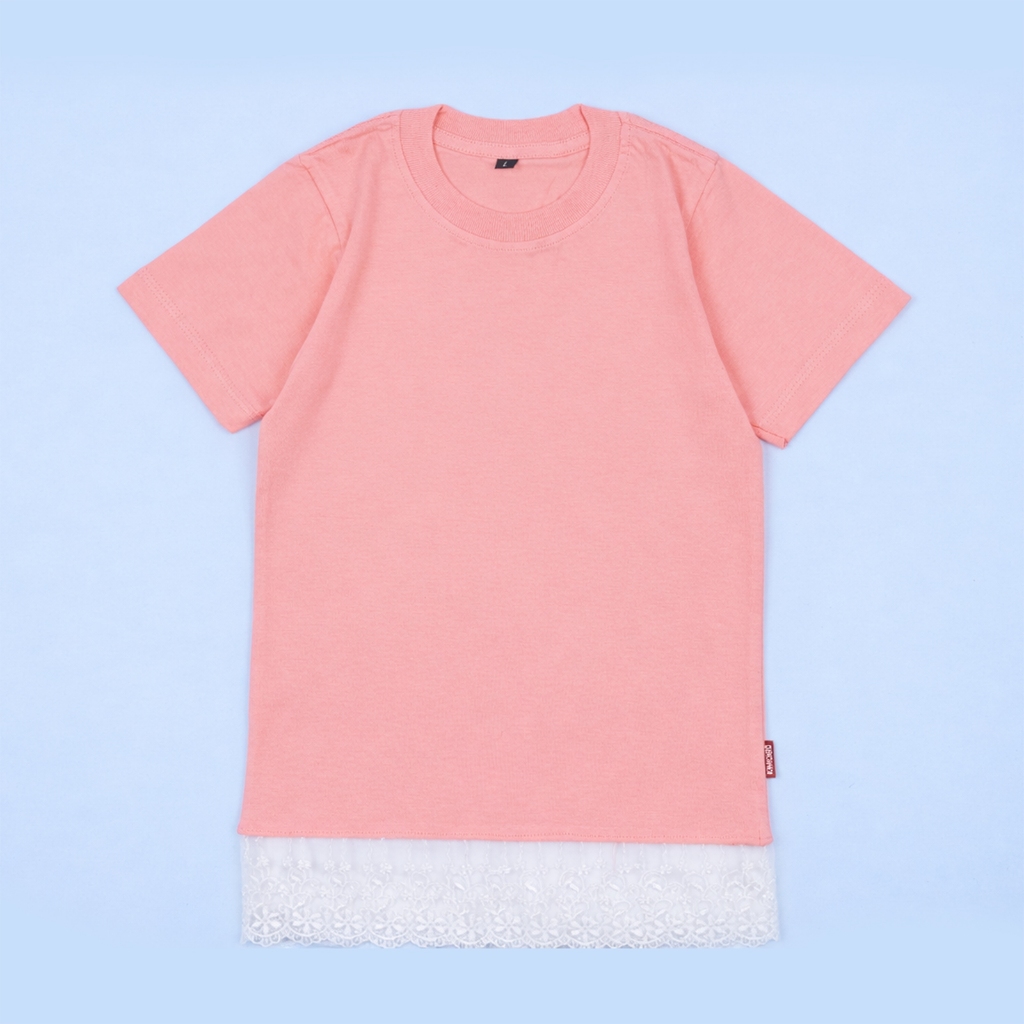 Kaos Polos Anak Perempuan - Renda -  KANCHILD PINK PEACH
