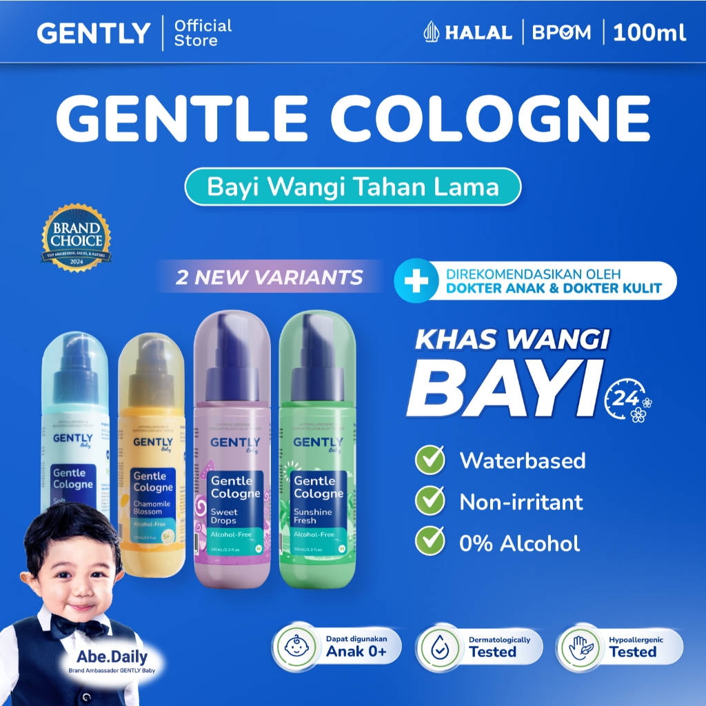 GENTLY Baby Gentle Cologne - Parfum Bayi Non Alkohol - Wangi Parfum Tahan Lama - Newborn & Sensitive