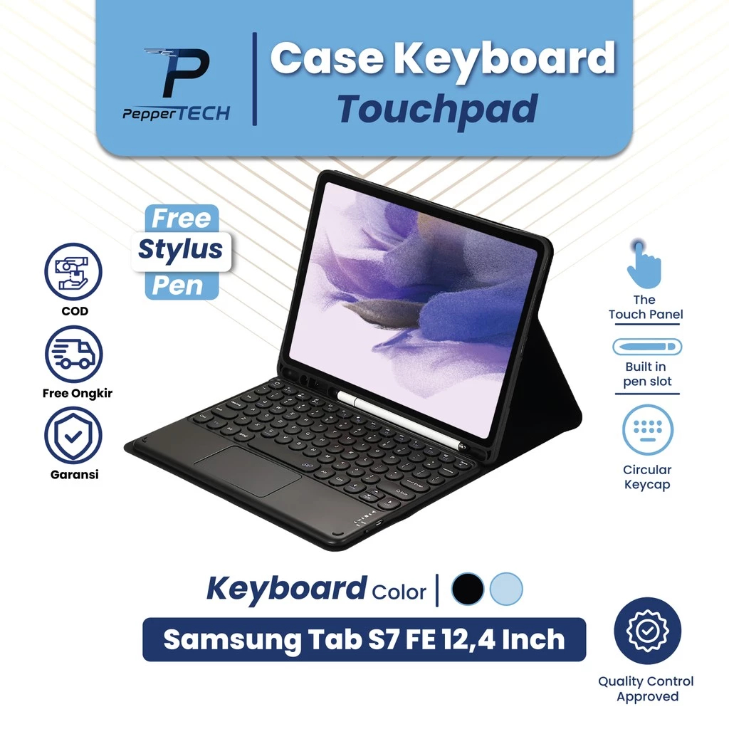 Peppertech Case Samsung Galaxy Tab S7 FE 12.4 Inch 2021 || Set Case Keyboard Tablet Samsung Magnetic