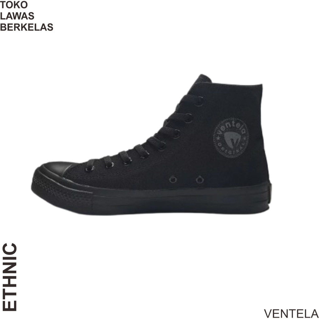 Sepatu Ventela Ethnic All Black High Cut - Ventela Shoes Full Hitam Sepatu Sekolah