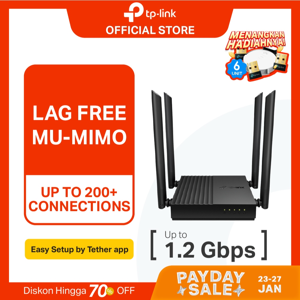 TP-Link Archer C64 | AC1200 WiFi 5 Router | Dual Band | Gigabit | Mesh | IPv6 IPTV | Cloud Tether