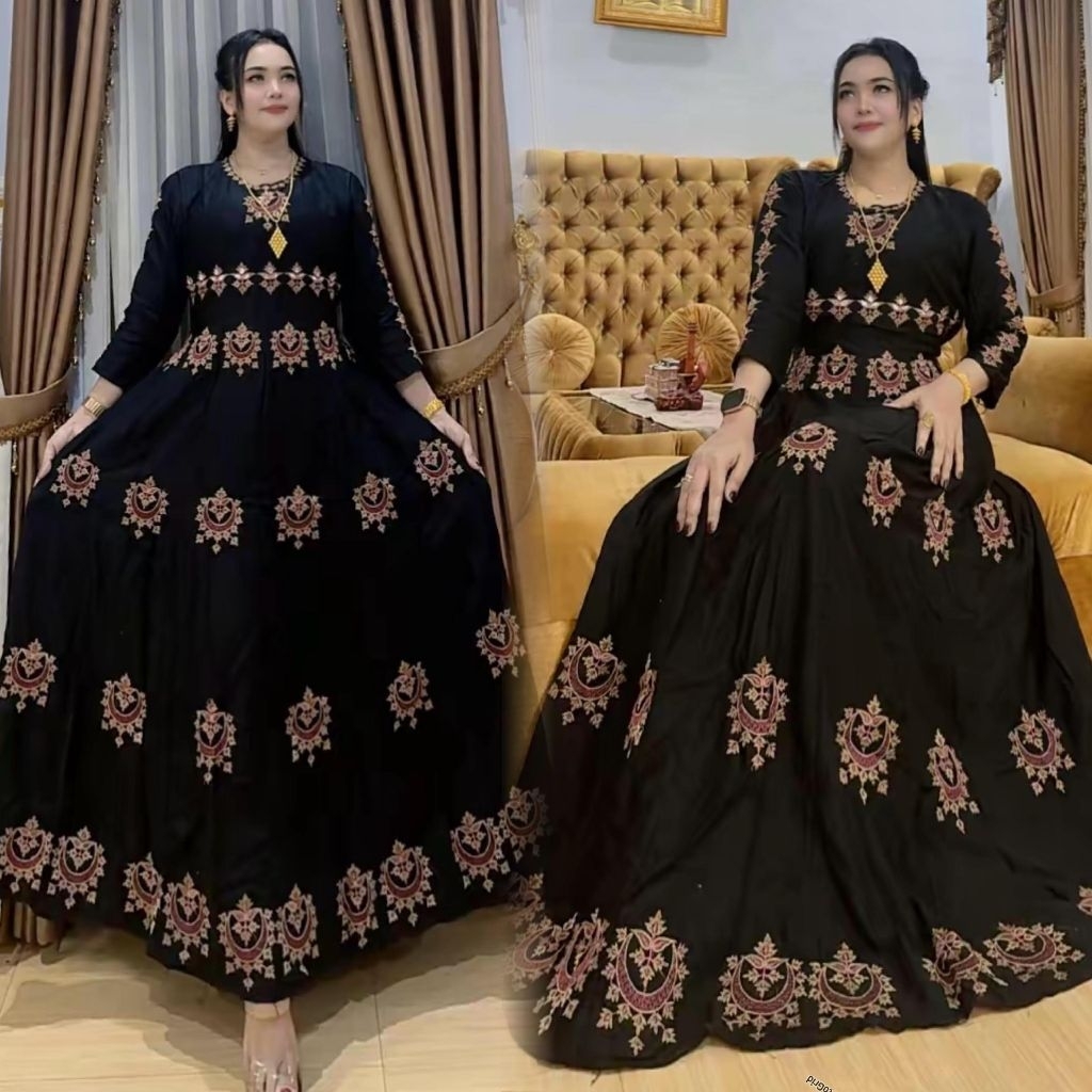 Gamis wanita Hindi Nadira full bordir, katun rayon Ld 110 PB 137