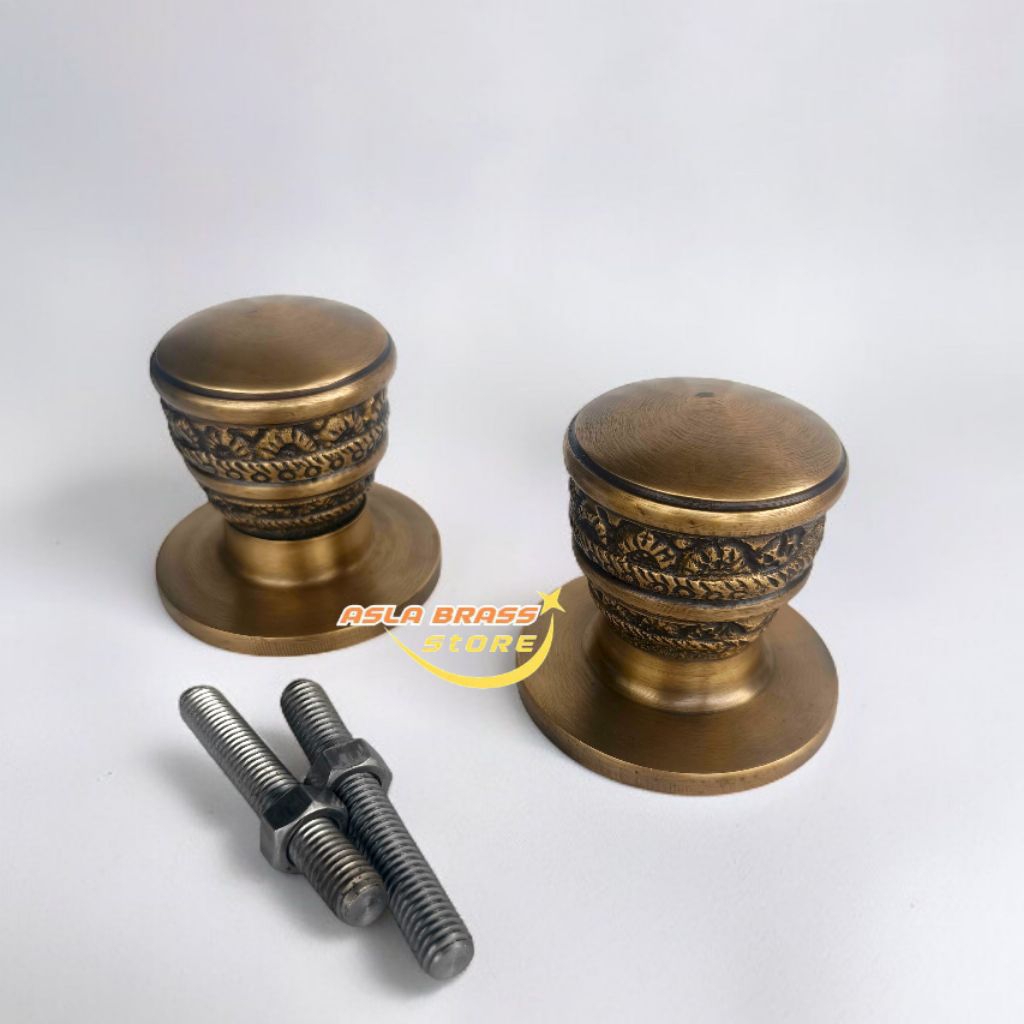 Knob Pintu Rumah Kuningan Antik Motif Polos Pegangan Pintu 2 Biji