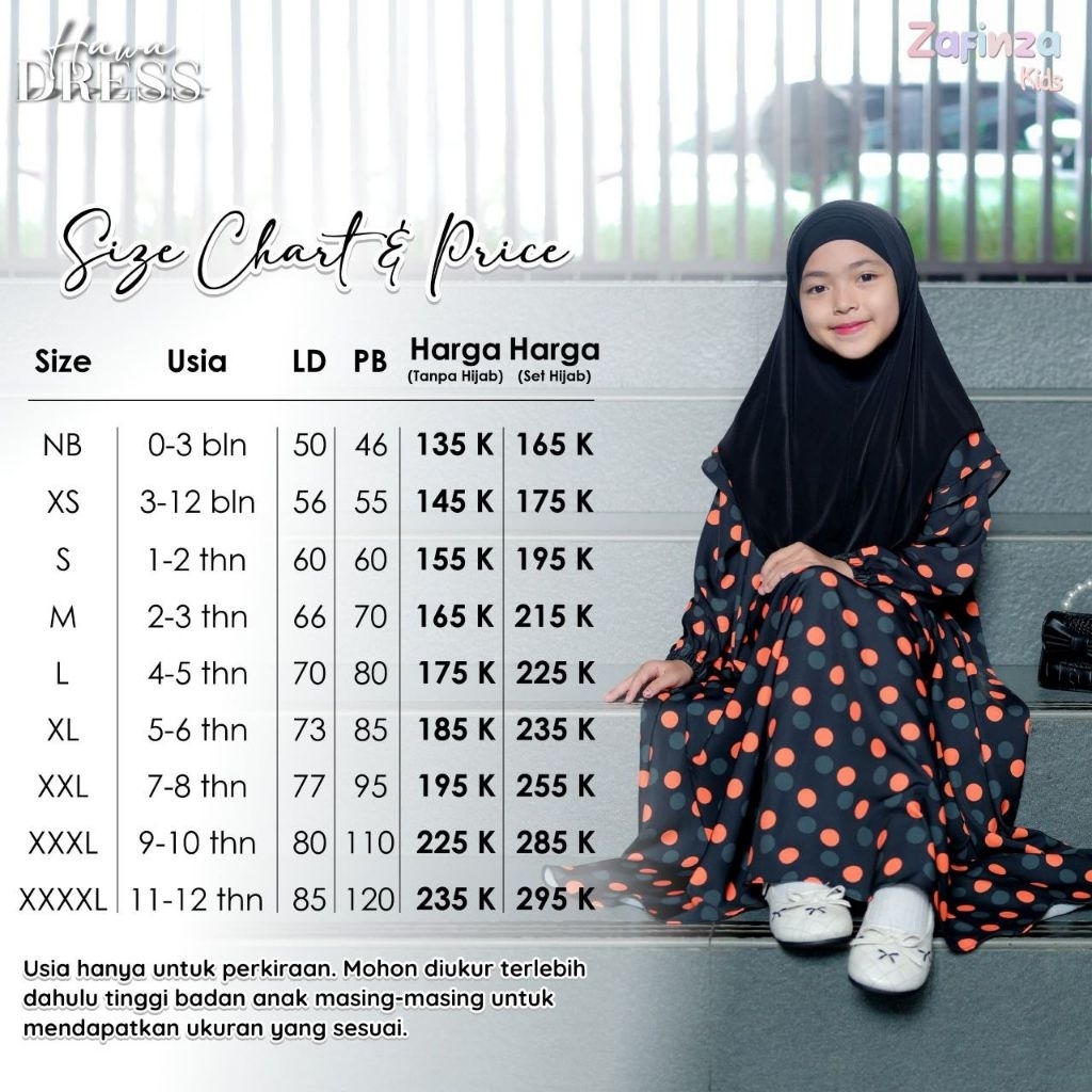 Hawa Dress Kids Set Jilbab (Dengan Jilbab) by Zafinza