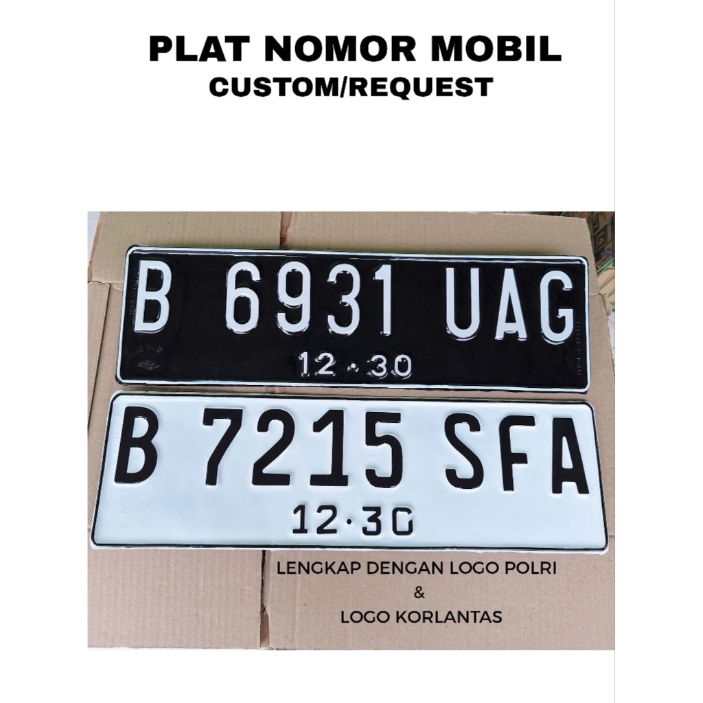 Plat Mobil Putih - Plat Mobil Hitam - Plat Mobil Standar - Logo Timbul