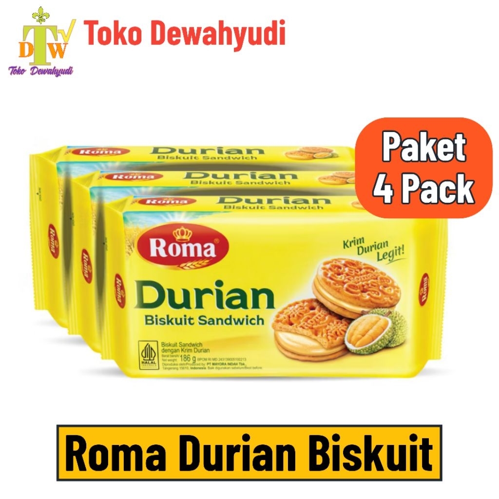 ( paket 4 pack) Roma Durian Pack Biskuit sanwich | Biskuit Hajatan