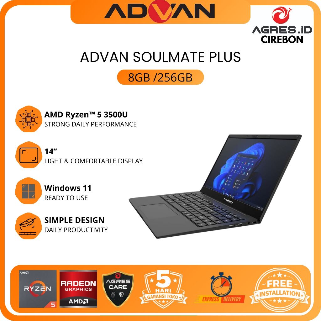ADVAN Laptop Soulmate Plus AMD Ryzen 5 3500U 8GB 256GB Windows 11
