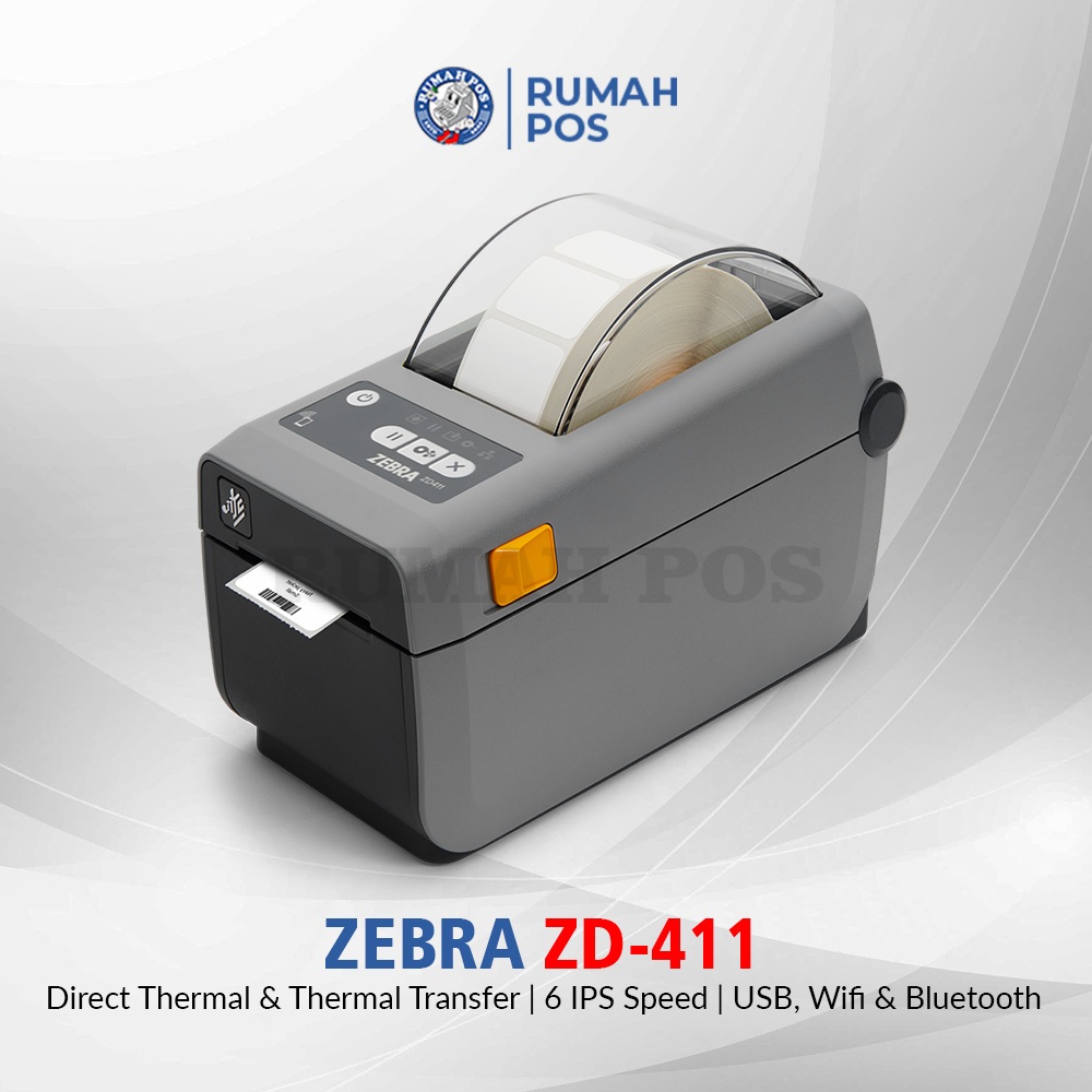 Zebra ZD-411 Printer Barcode Label Thermal Transfer 203dpi Cetak Stiker Wristband USB
