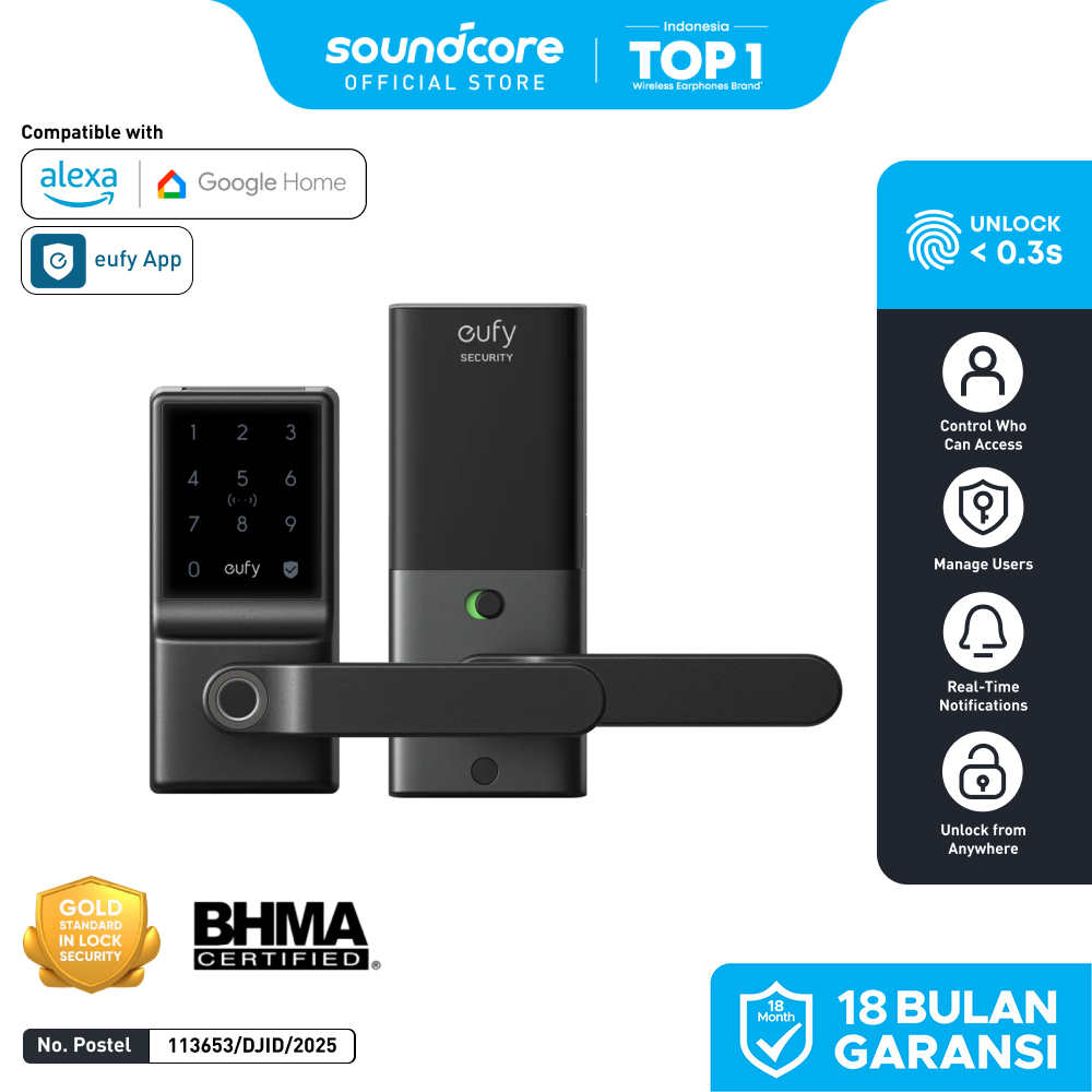 eufy Smart Lock C33, Keypad Door Lock with Handle, Fingerprint Door Knob, Keyless Entry Door Lock fo