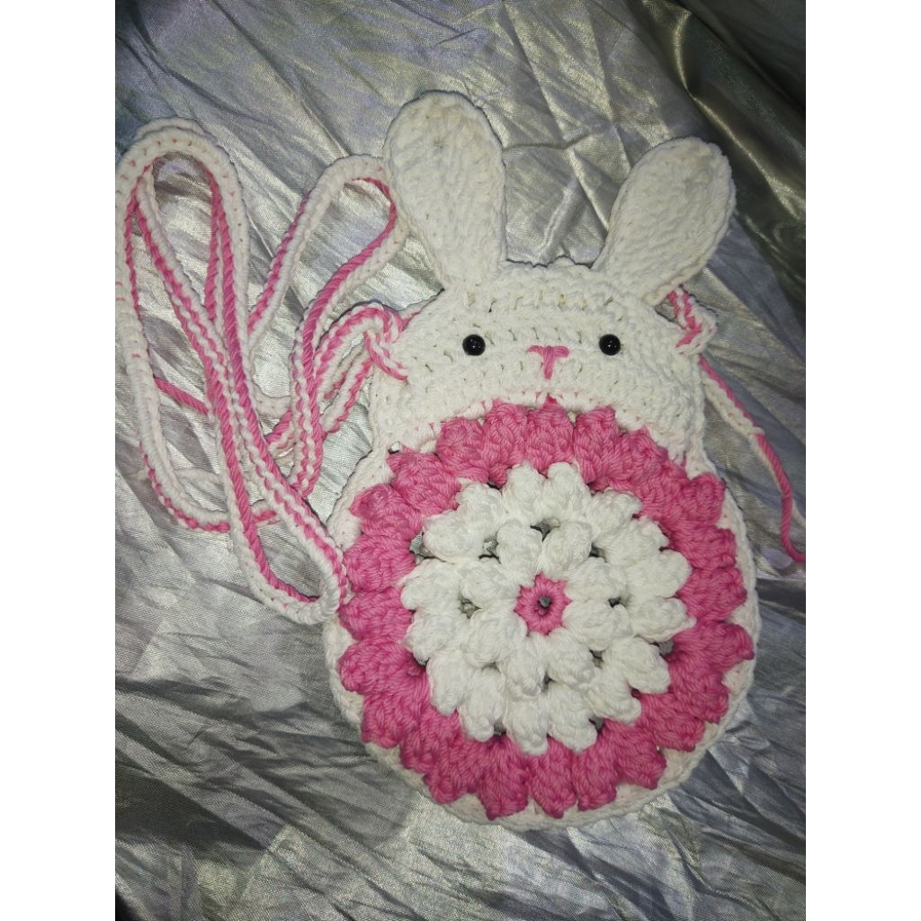 tas selempang anak perempuan lucu dan menarik kelinci rajut